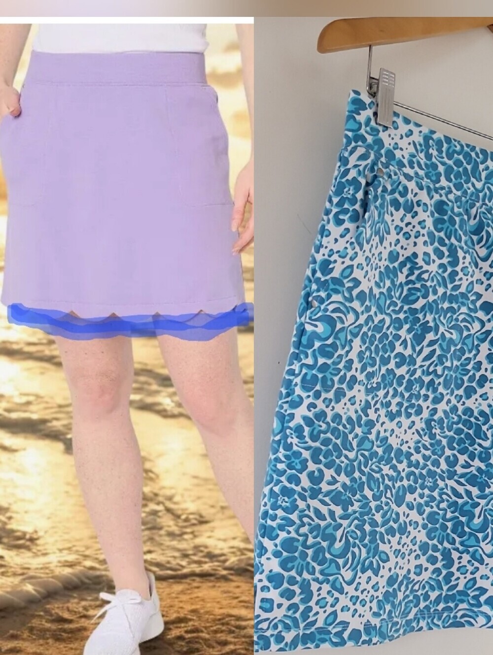 Sport Savvy Reg Pique Knit Skort, Aqua & White Tropical Print, Size S